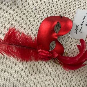 Elegant Red Feathered Mask